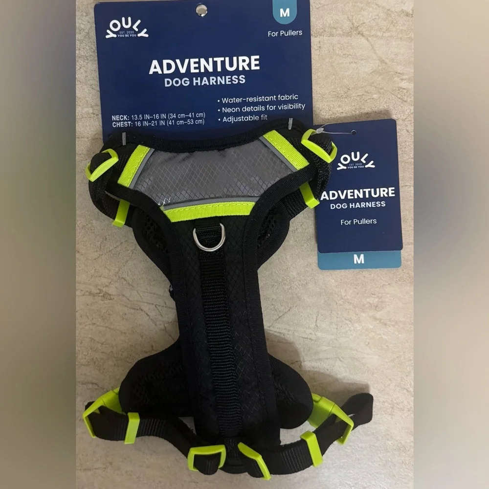 YOULY Adventure Reflective Dog Harness, Black-Medium